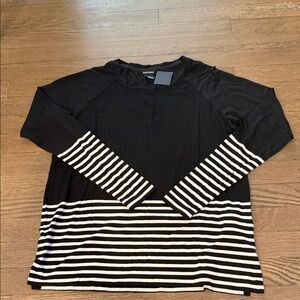 NWT Club Monaco Black and White Striped Long Sleeve Top